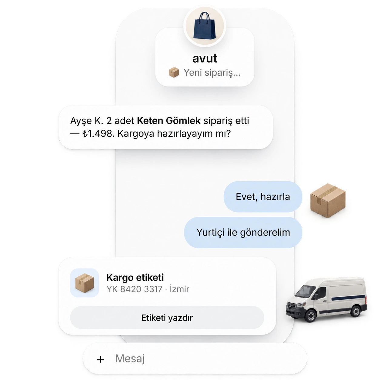 Yeni sipariş bildirimi ve kargo kartı